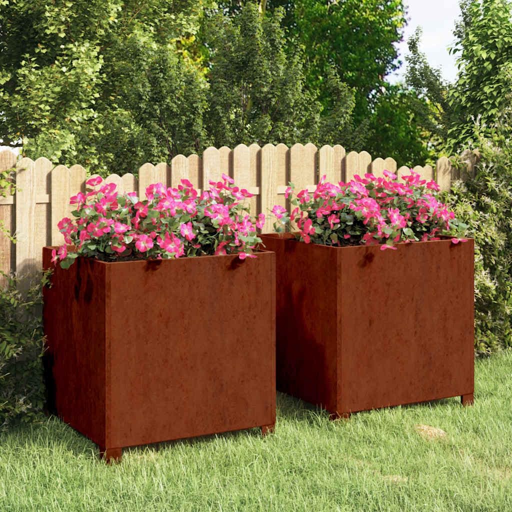 vidaXL Jardinières avec Pieds 2 pcs, Bacs à Fleurs, Pots de Plantes, Lits Surélevé, Décorations de Jardin Terrasse Patio Balcon, Rouillé Acier Corten