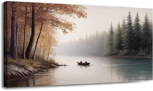 Miniatura 15 de 24"x 48" Canvas Wall Art Mountain Rustic Lake Landscape Nature Forest Scenery Vintage Boat Framed Pictures Painting Prints Large Wall Art for Living