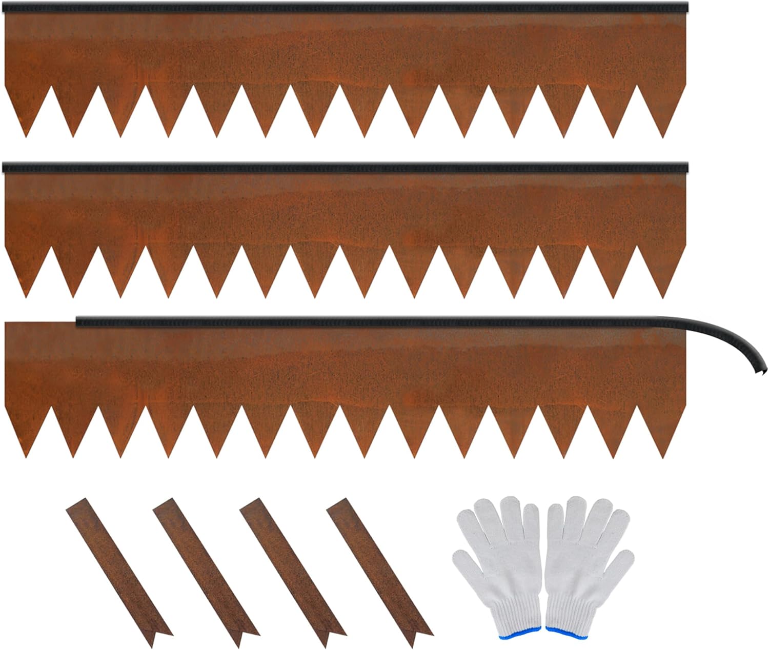 Worth Garden 3-Pack Cor-Ten Steel Landscape Edging with Black Protection Strips - Rust Patina Finish 40" L x 5.5" H (10Ft Total) - Hammer-in 14-Gauge Metal Corten Lawn Yard Edging Border w/ 4 Clips