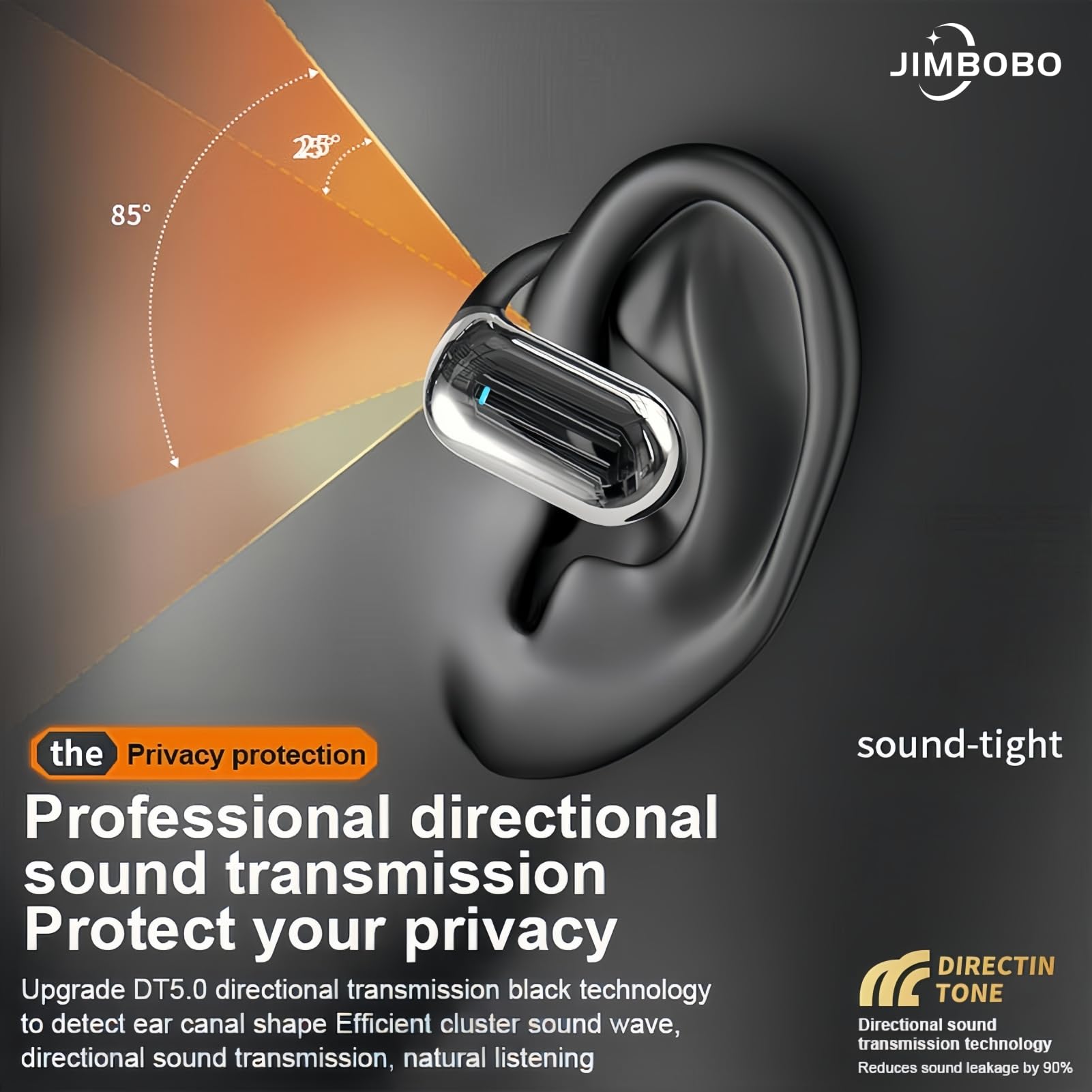 JIMBOBO Écouteurs ouverts Bluetooth 5.4 sans fil à conduction d'air avec micro tour d'oreille, 50 heures d'autonomie, écran LED, étui de charge, casque de sport confortable pour la course, le fitness