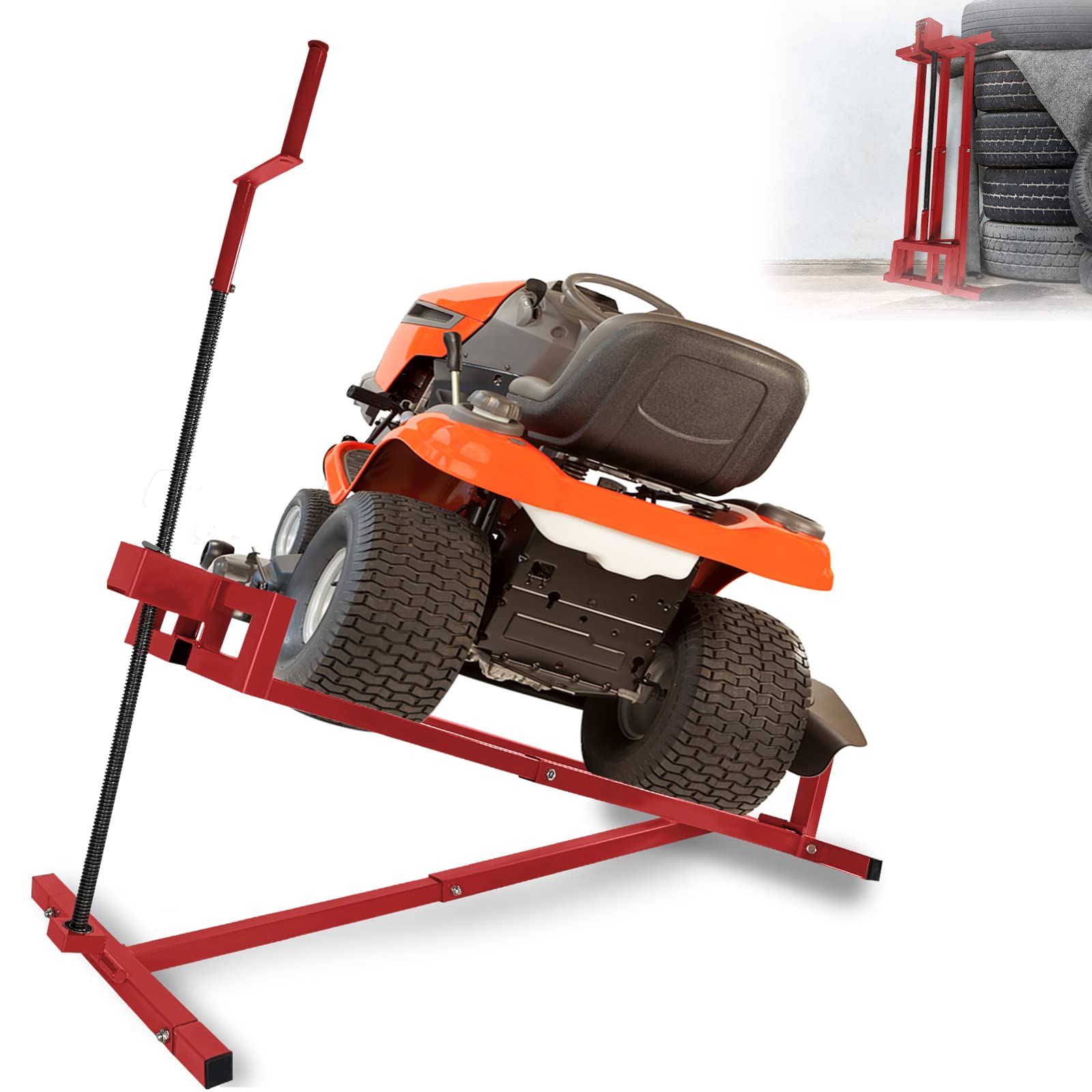 XMTECH Rasentraktorheber Hebevorrichtung Rasentraktor Rasenmäher Lifter 45° Neigung verstellbar, 400KG Hebebühne Hebevorrichtung für Aufsitzmäher Reinigungshilfe Universal, Rot
