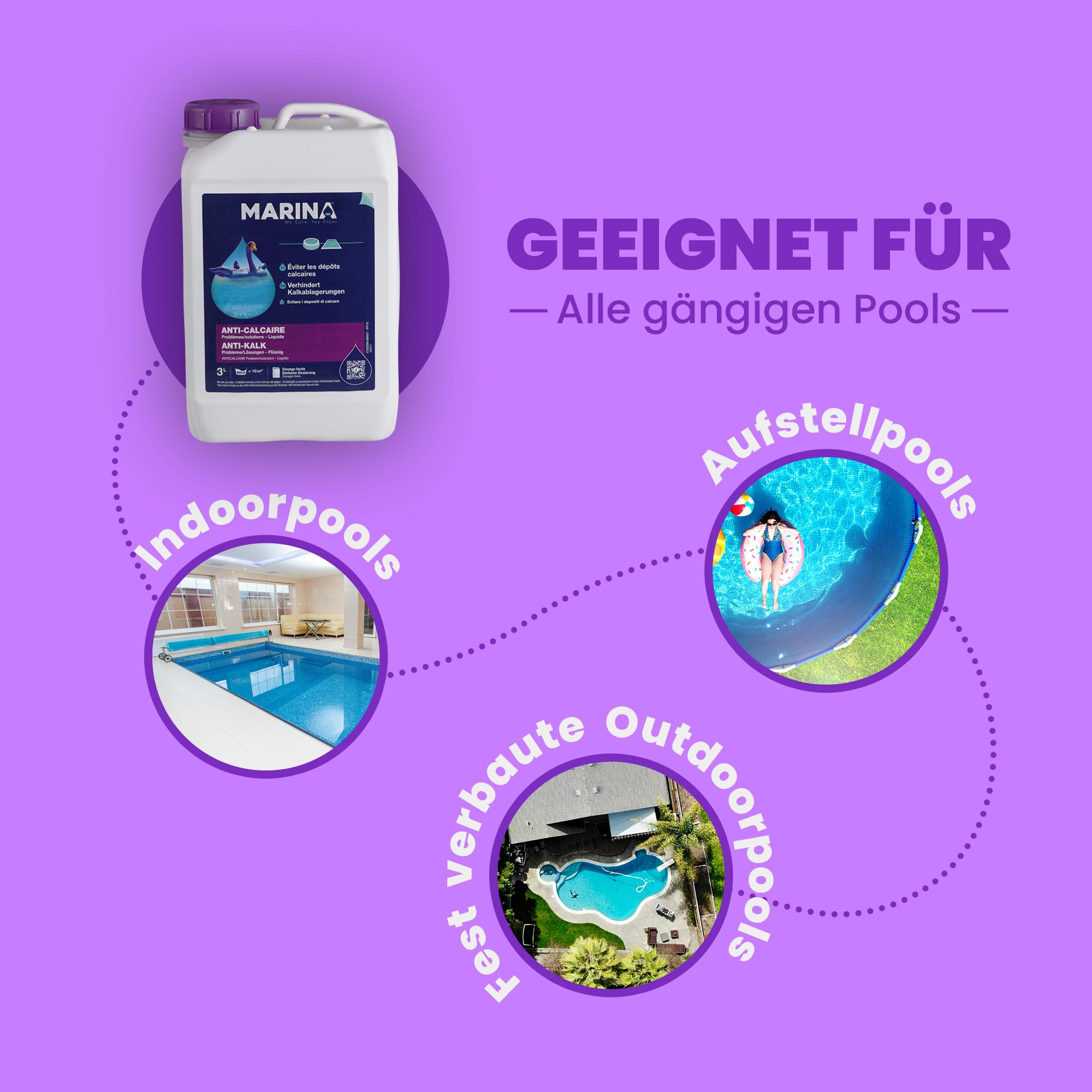 Marina Anti-Kalk Pool Pflege (3 Liter) entfernt und verhindert Kalkablagerungen - Ideal für hartes Wasser, für Pools, Whirlpools und Becken jeder Art