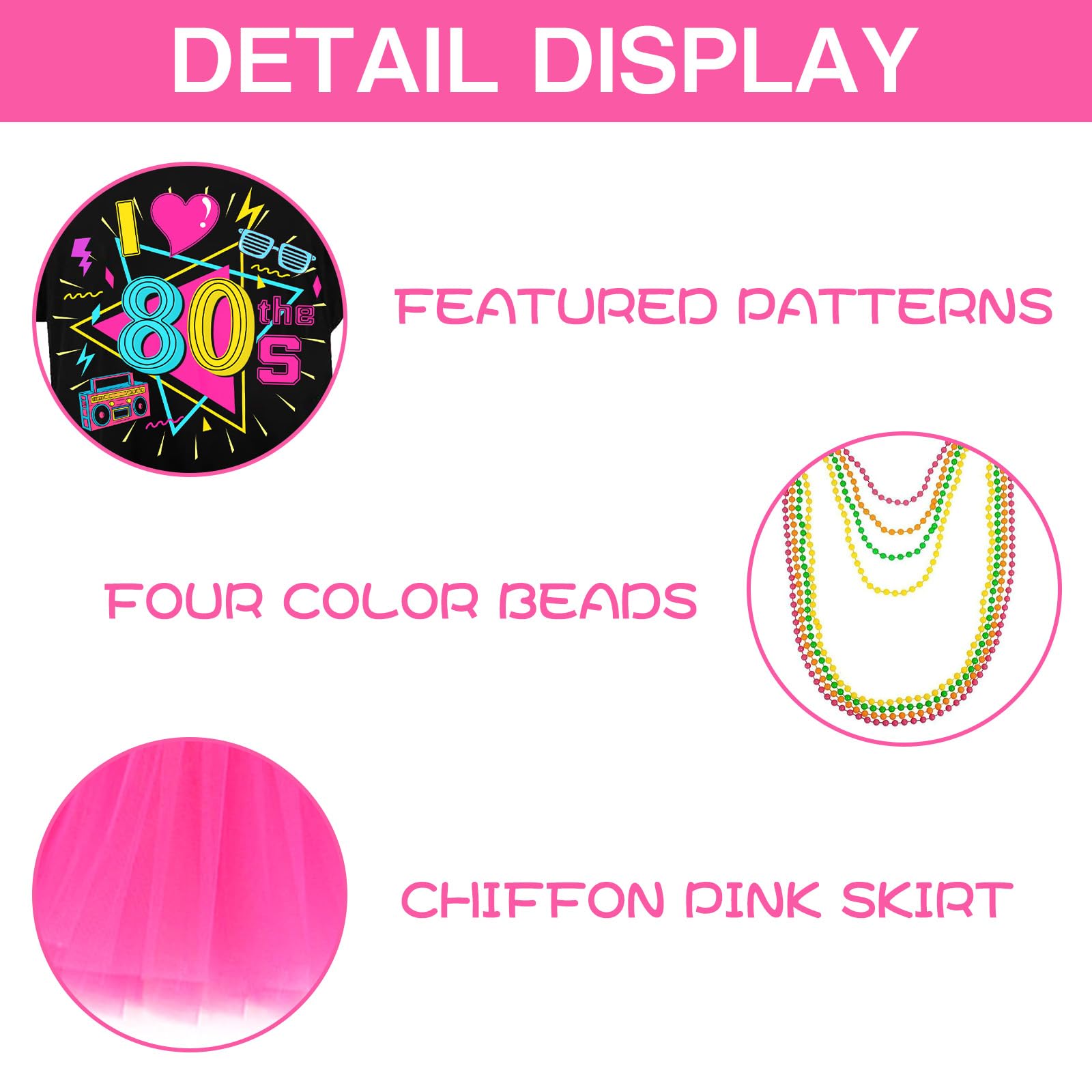 DAZZTIME Disfraz Años 80 Mujer,Accesorios de Disfraz de Los Años 80,Juego de Disfraces de los Años 80,con Diadema,Muñequeras,Aretes,para Fiestas,Carnaval,Disfraces de Halloween