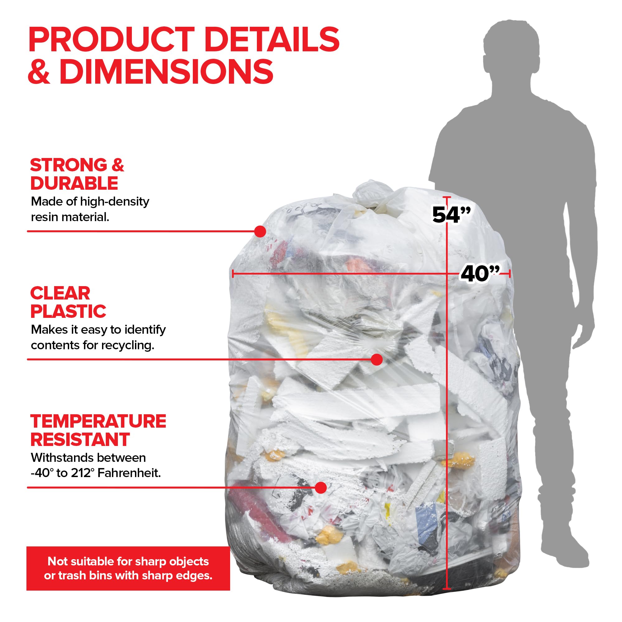 Stock Your Home Transparente Einweg-Müllbeutel, auslaufsicher, für Büro, Badezimmer, Delikatessen, Produkte, Hundekot, Katzenstreu, 150 Stück