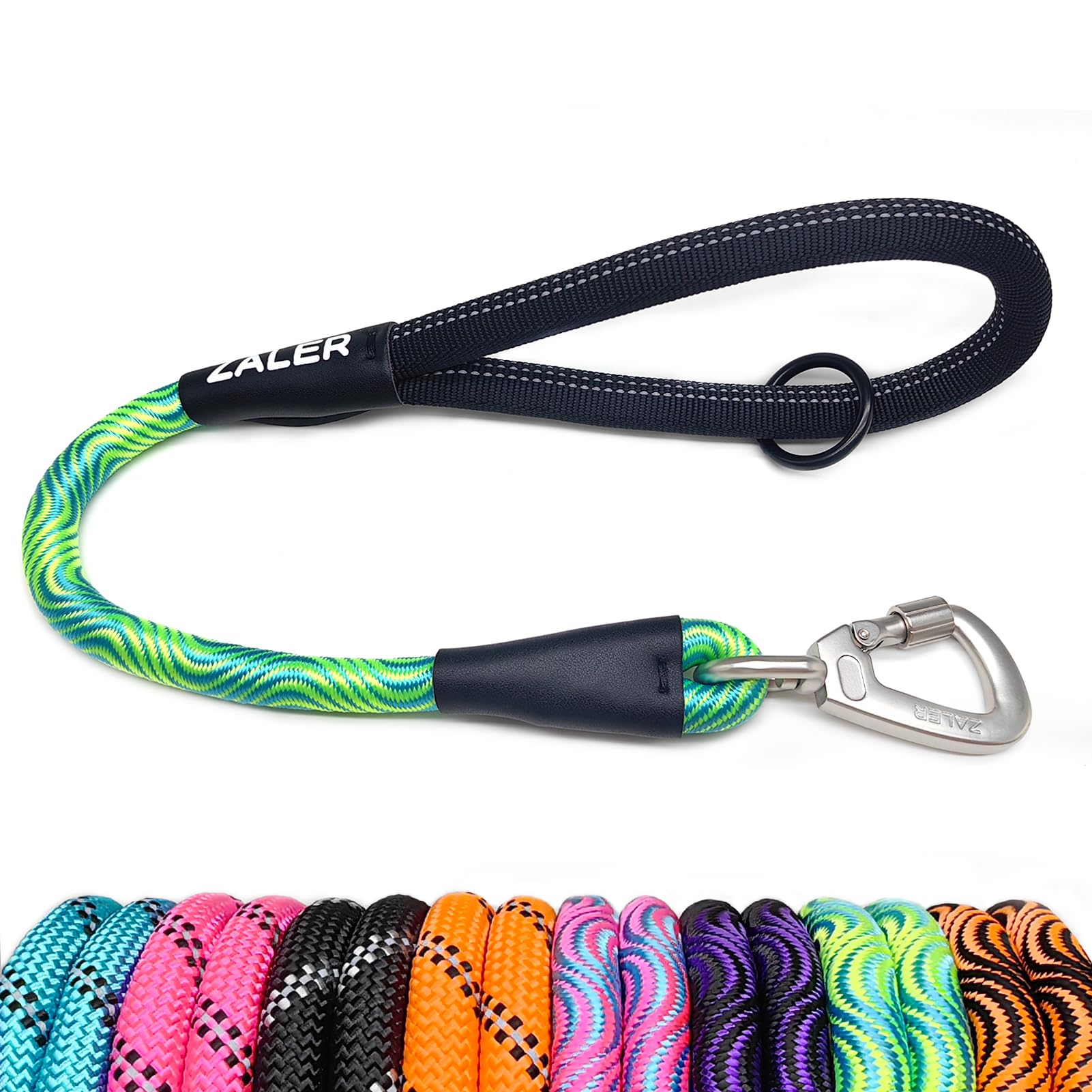 ZALER Short Dog Leash, 26 Inches Rope Traffic Leashes for Dogs, Reflective Dog Lead with O-Ring, Heavy Duty Pet Leash for Large and Medium Dogs (26''