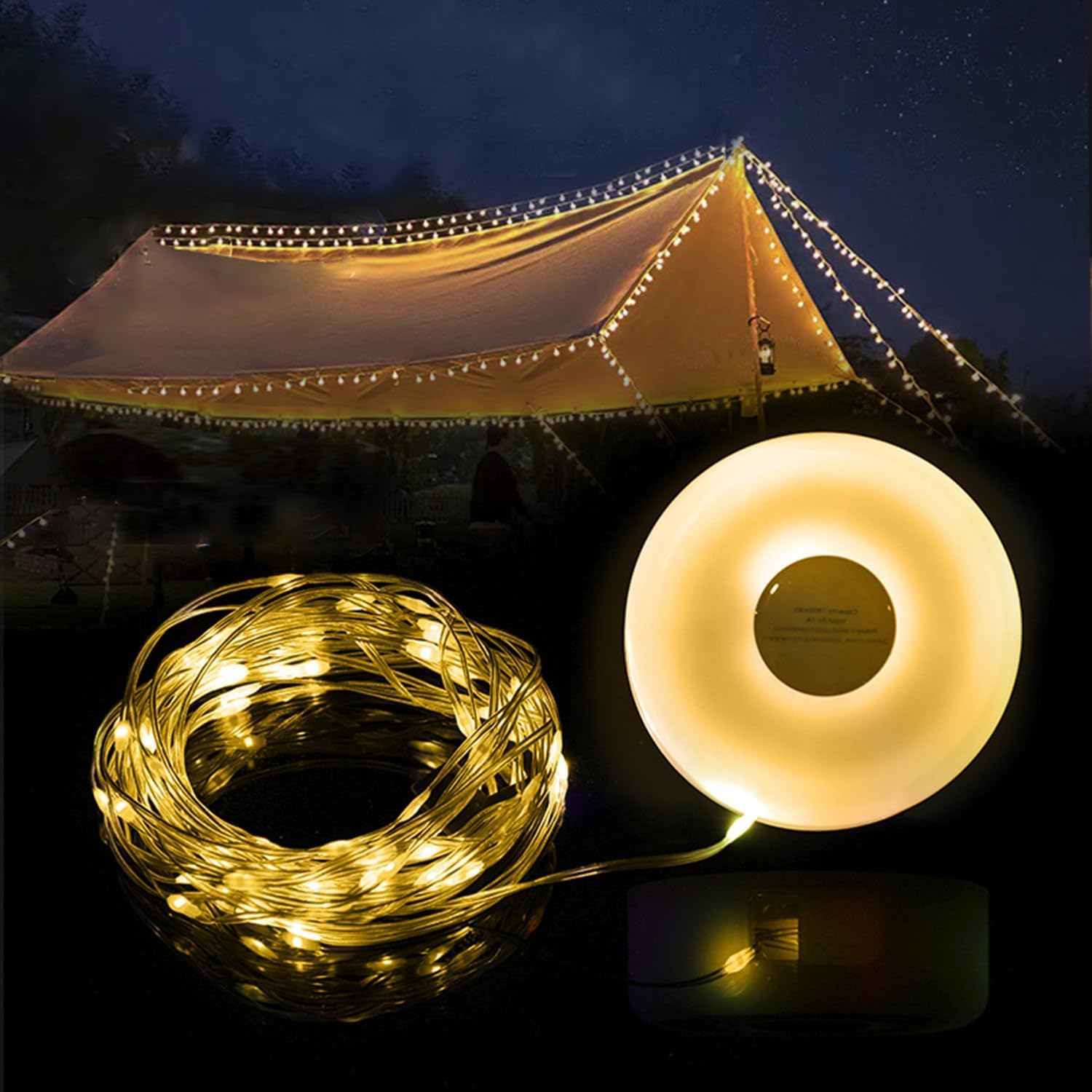 KEYOZA Camping Lights String, Outdoor String Lights with 5 Lighting Modes, Quick 30s Recovery, Durable and Waterproof, USB Charging - Portable Camping Lights for Camping, Yard, and Hiking (32.8ft)