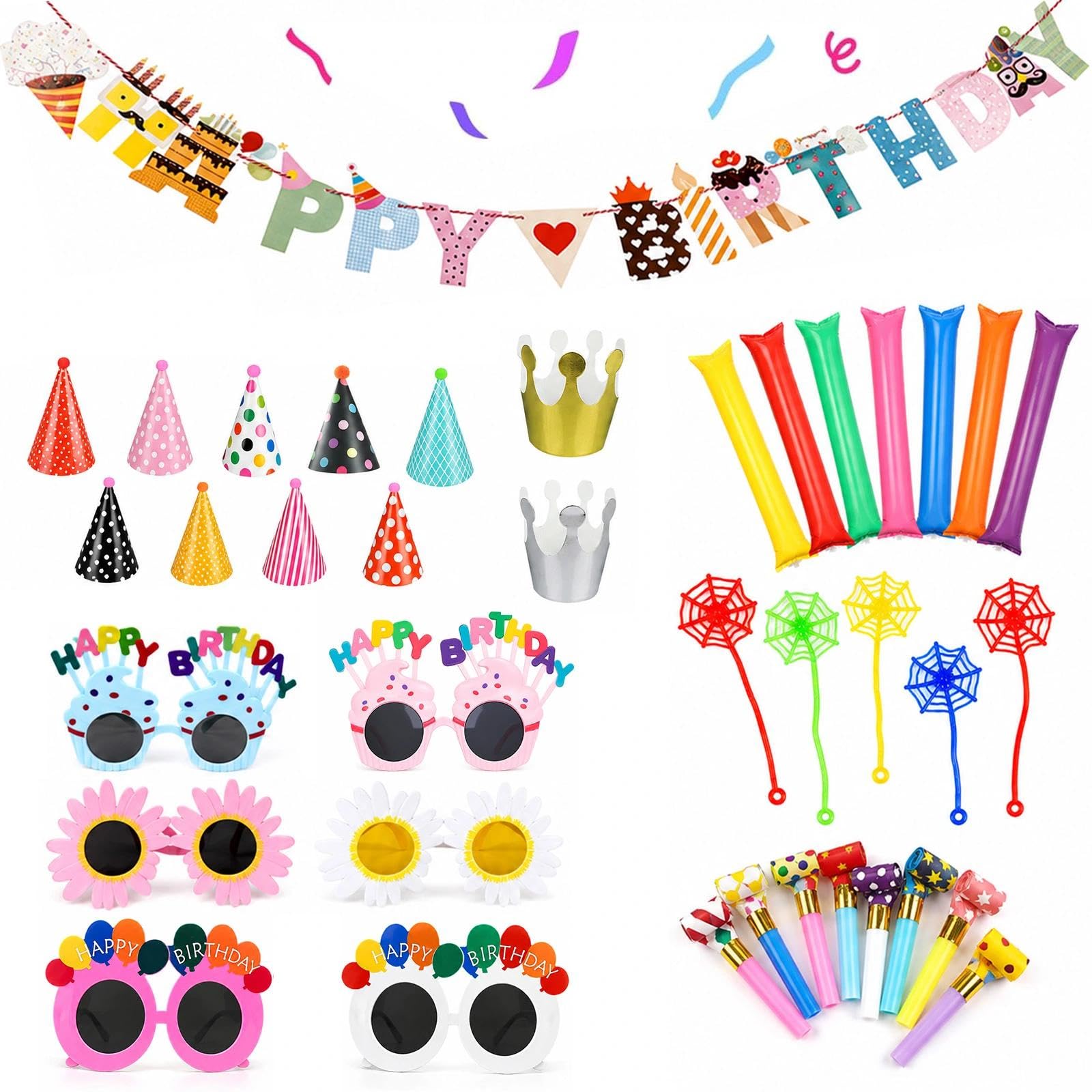 Xinnjie Party Hats Set for Adults, Birthday Glasses and Cone Hat Kit