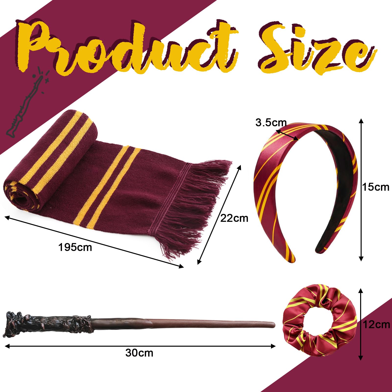 4Pcs Wizard Costume Accessories Set for Adult Harry Cosplay Accessories Kit with Magic Wand, Scarf, Headband - Image 2