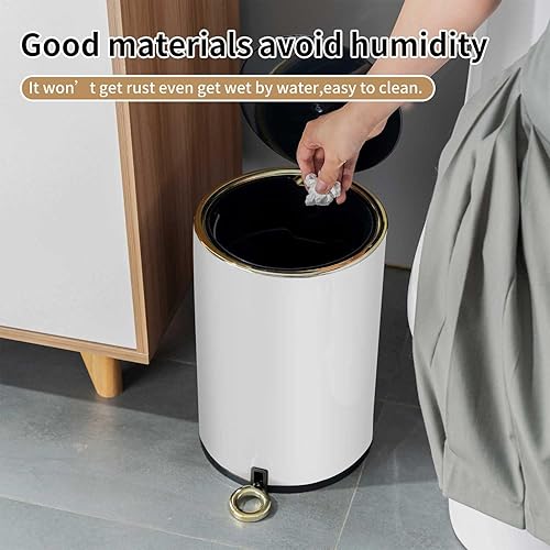 Miniatura 2 de Cubo de basura redondo de metal con tapa y pedal, contenedor de basura de 2 galones con papelera interior extraíble para baño, dormitorio, cocina,