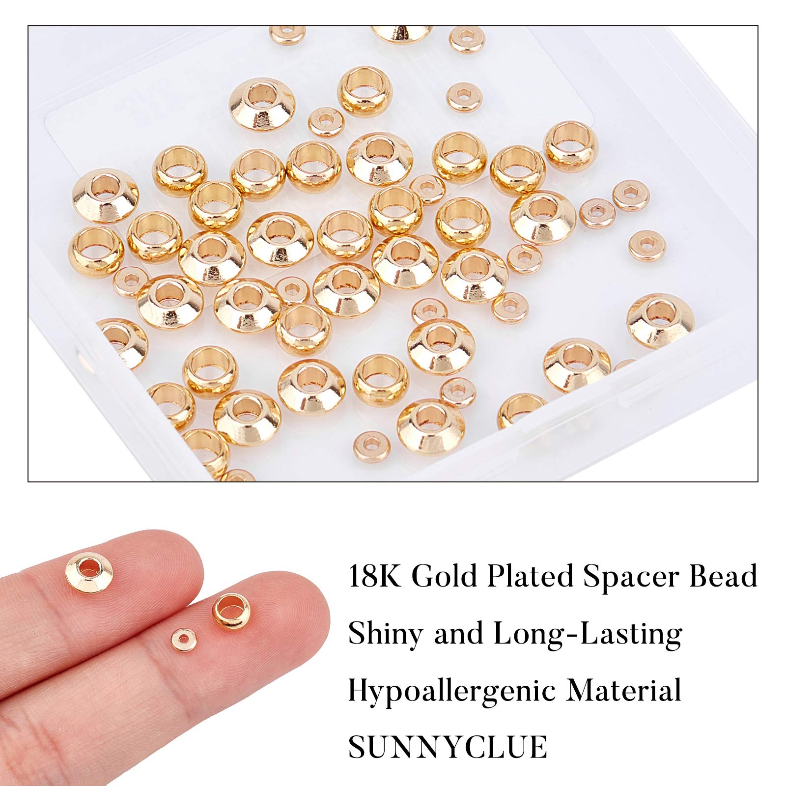 SUNNYCLUE 1 Scatola 200 Pezzi Perline Distanziali In Oro 4mm 6mm Perline In Ottone Placcato Oro