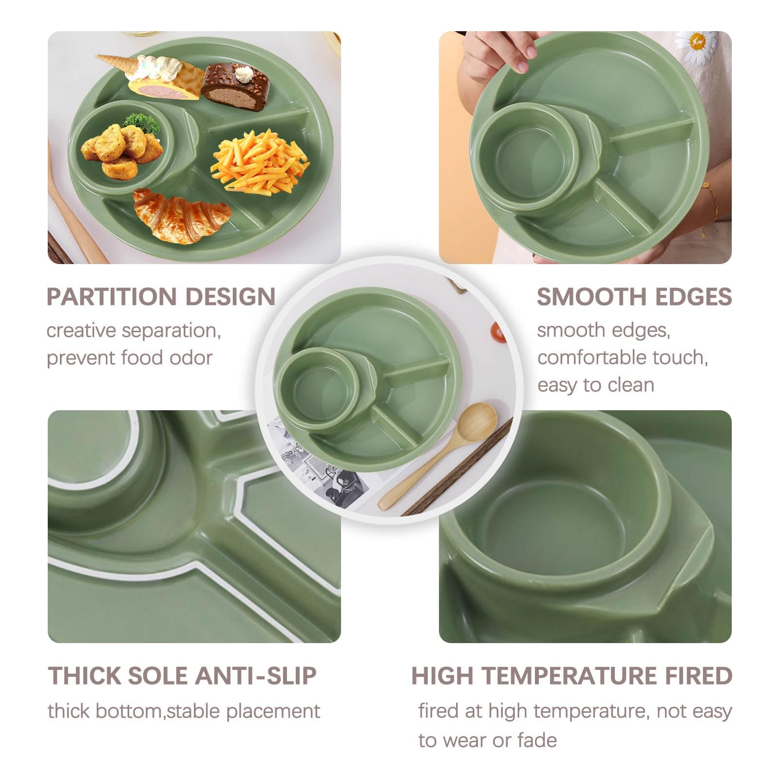 Platos de control de porciones, plato dividido de cerámica para almacenamiento de alimentos y dieta bariátrica, 1 paquete