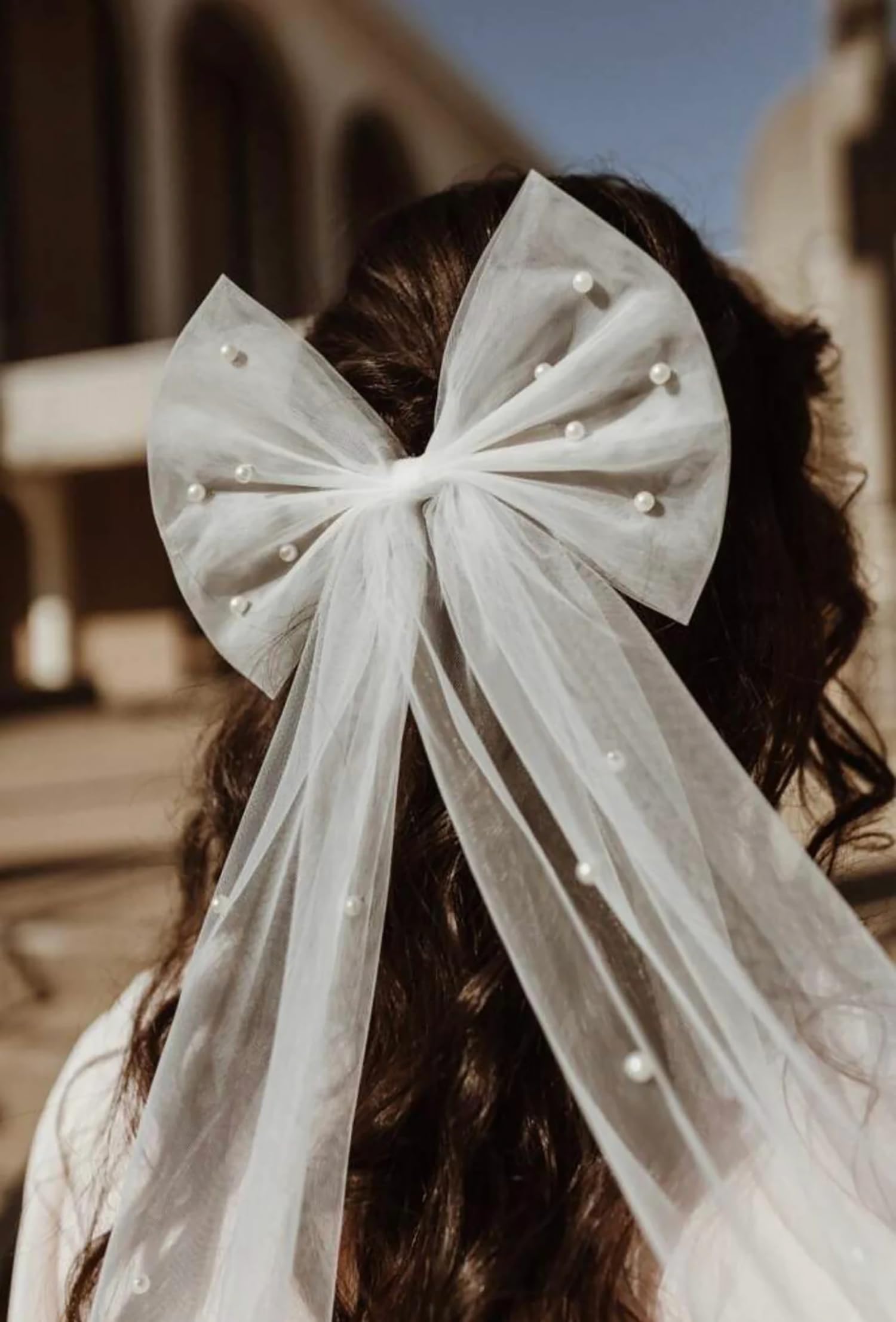 Amazon.com : Pearls Hair Bow Large Veil White Hair Bow 