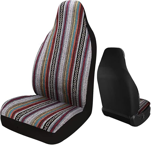 Miniatura 10 de PONYJOYUP - Fundas de asiento para vehículo, 9 unidades, cobertura completa, diseño manta Baja de tejido a rayas bohemio, transpirable, lavable,