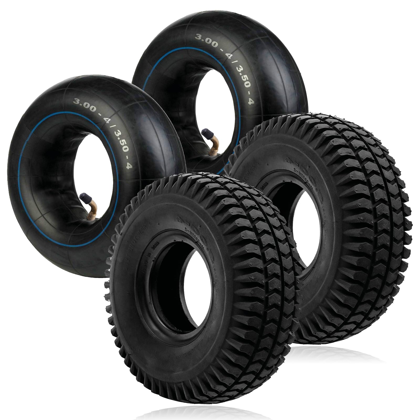 SPARES2GO Tyre 3.00-4 Pneumatic Wheelbarrow 300x4 3.00x4 260x85 4" Rim x 2 + inner tube x 2