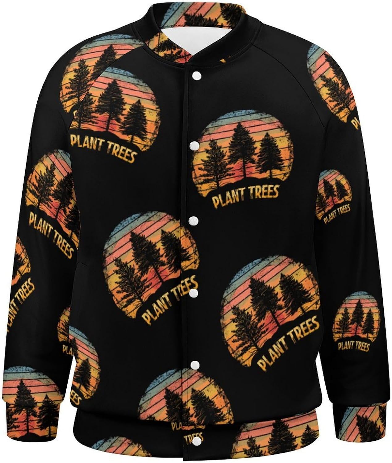 Vintage Sunset Plant Trees Novelty Men's Baseball Jackets Causal Sweatshirt Button Top Long Sleeve Coat