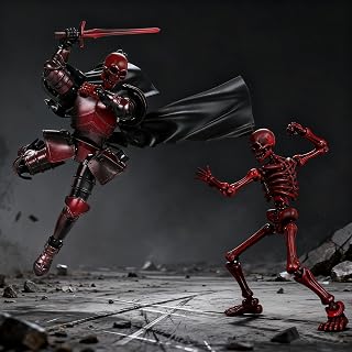 Medieval Action Figures Assembly Required, DIY Skeleton Knight Action Figures, 3D Printed Multi-Jointed Movable 13-Action T Figure for Kids & Adults (Red Skull Knight)