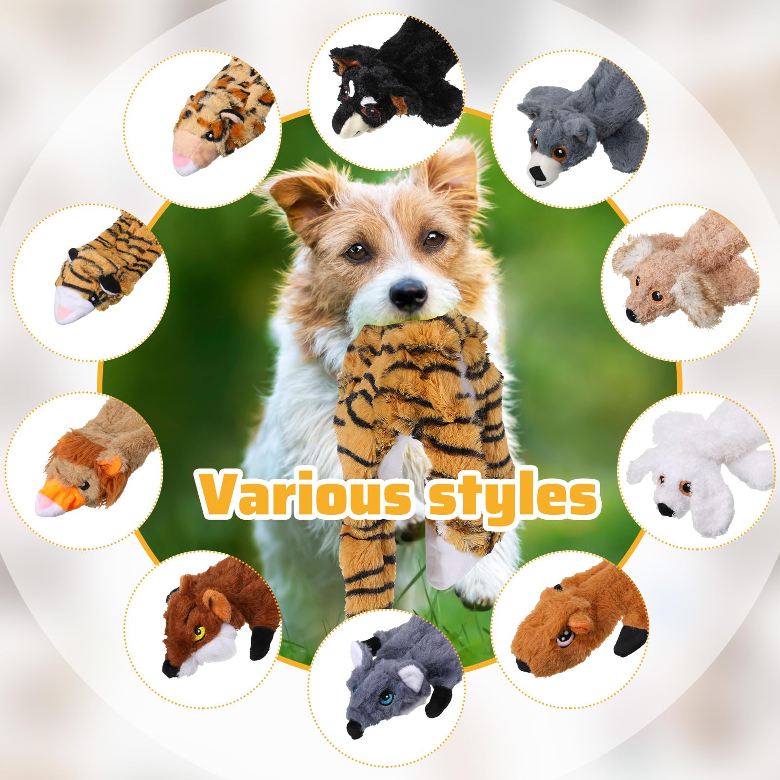 Lot de 10 jouets couineurs pour chien sans rembourrage - Jouet froissé pour chiens agressifs - Jouet de dentition en peluche pour chiots de petite, moyenne et grande taille, 10 styles (style délicat)