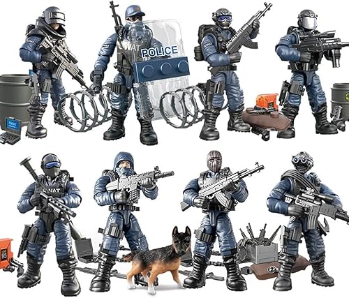 Special Forces Mini figura de acción militar con armas y accesorios, juego de bloques de construcción, 8 piezas de múltiples articulaciones móviles