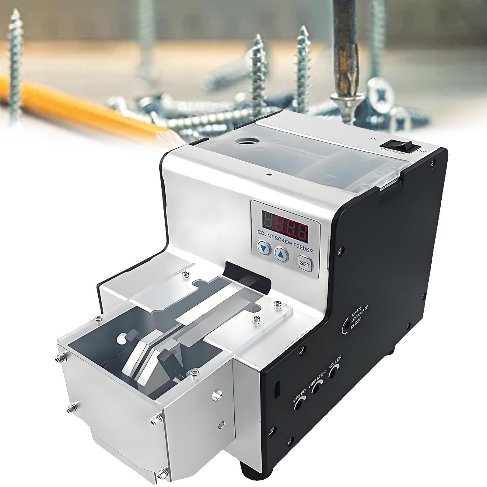 Contadora eléctrica de Tornillos 110V/220V - Pantalla LED, riel Ajustable de 1,0 a 5,0 mm, Herramienta Industrial para la organización y el conteo eficiente de Tornillos.