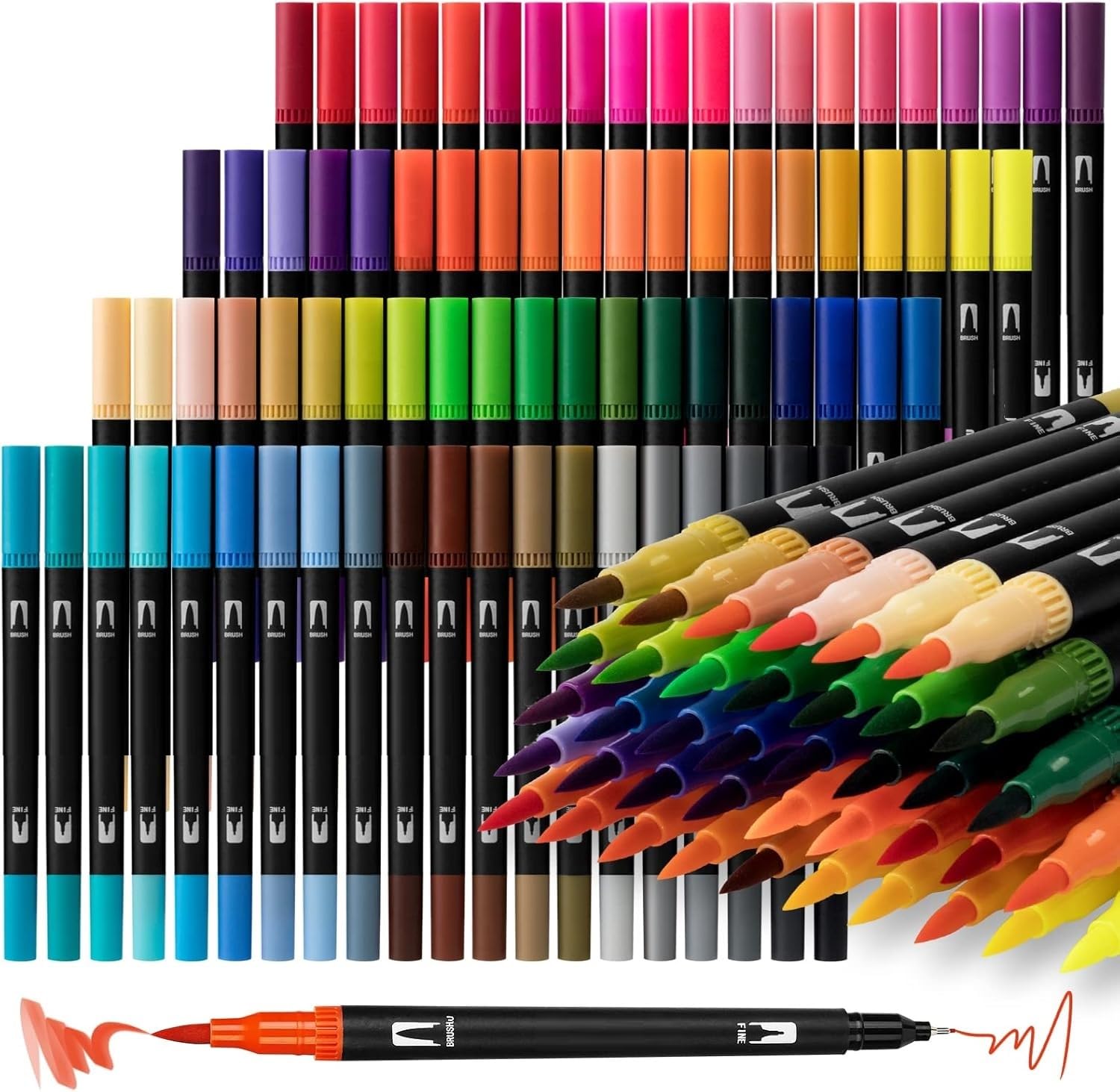 SUPER TOY 80 Shades Dual Tip Brush Marker Fineline Color Pens Set for Coloring Calligraphy Double Sided Art Markers for Kids Adult Artist, Journal, Doodling, Writing, Coloring Books