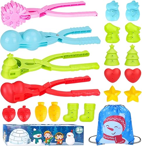 Kit de 21 piezas para hacer bolas de nieve y moldes de nieve para niños al aire libre, kit de juguetes de nieve de invierno con asa para niños