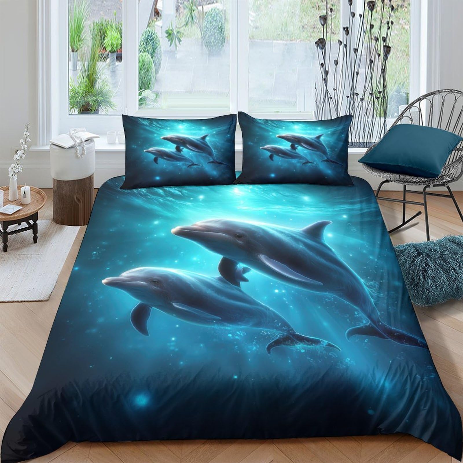 Ctjqhvkz Style-6 3D Printed Ocean Dolphin Fitted Sheet Microfiber Soft Mattress Cover For Bedroom Dorm Bed Decor Easy Care Single（135X200cm）
