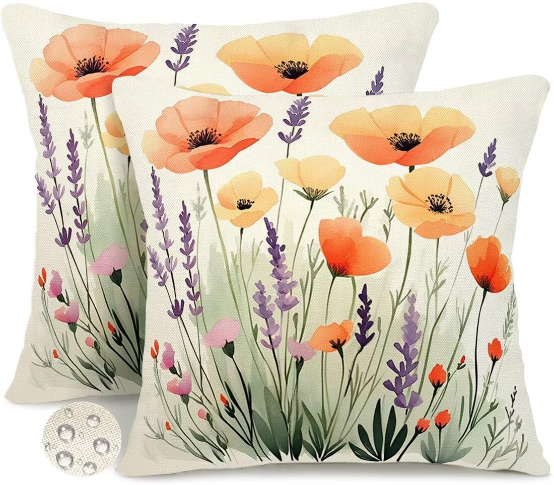 Outdoor Cushions 65cm x 65cm Set of 2 Waterproof Flower Cushion Covers Spring Garden Cushions Summer Decorative Pillows Throw Pillow Covers Double-Sided for Outdoor Patio Garden Couch Sofa -GY498