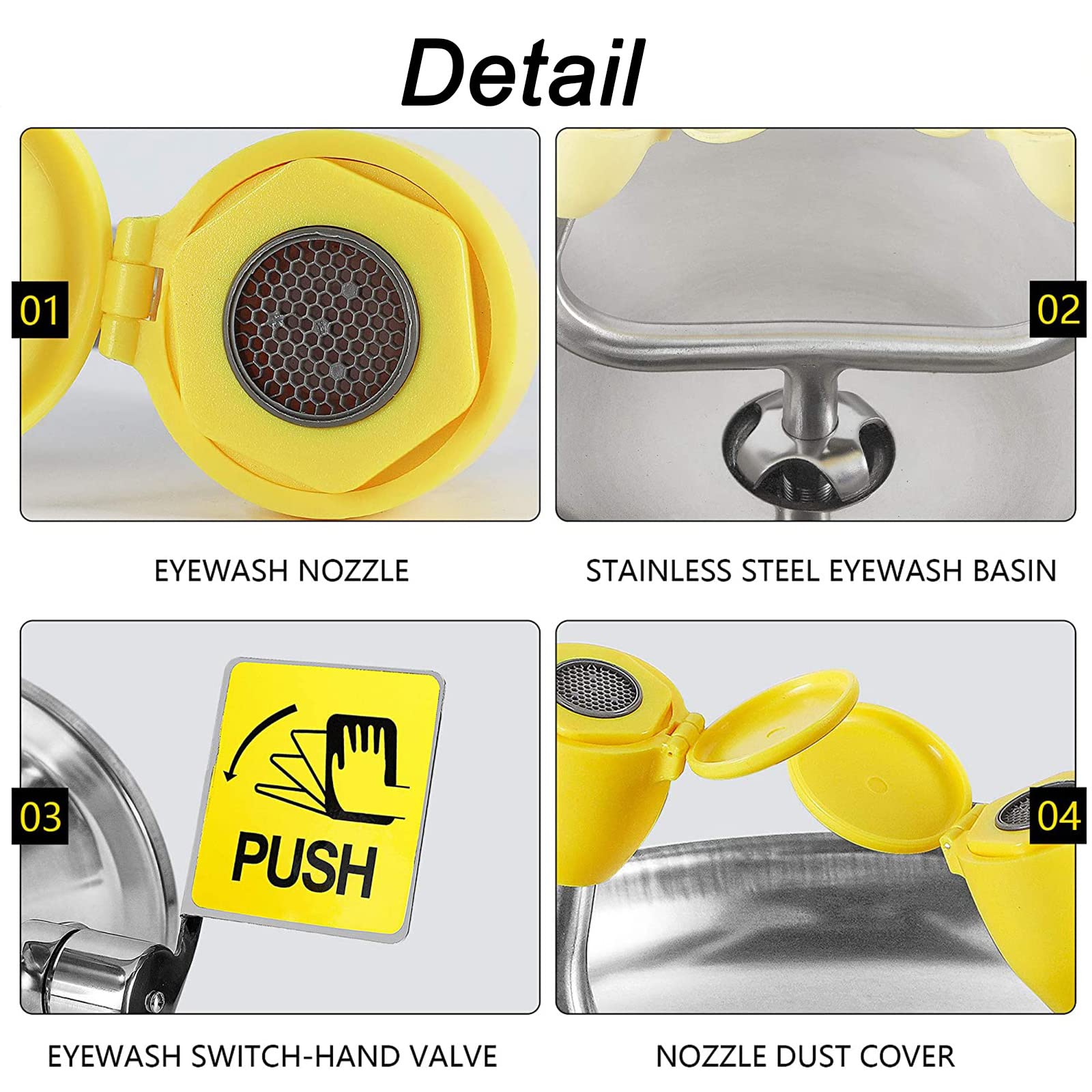Station de lavage oculaire murale en acier inoxydable 304 – Double têtes de pulvérisation pour usine, école, laboratoire – Unité de lavage oculaire d'urgence