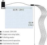 Vista 7 de Paquete de 2 Luces de Racimo de Luciérnaga de 220 LED Operadas por Batería, 8 Modos Intermitentes Luces de Cascada de Alambre de Cobre Impermeables