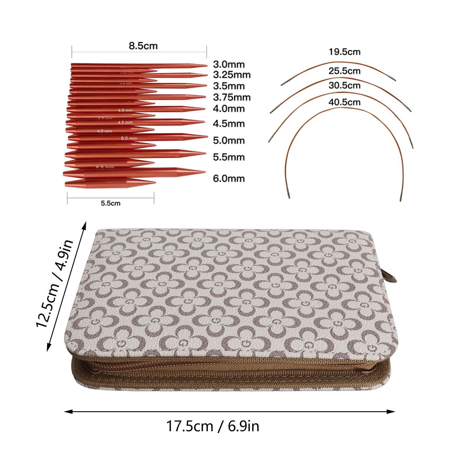 Circular Knitting Needle Juego de Aluminio de 3 a 6 Mm Suavizado de Aguja Circular Intercambiable con Bolsa para Tela Circular Circle Aguja Circular Aguja de Patada
