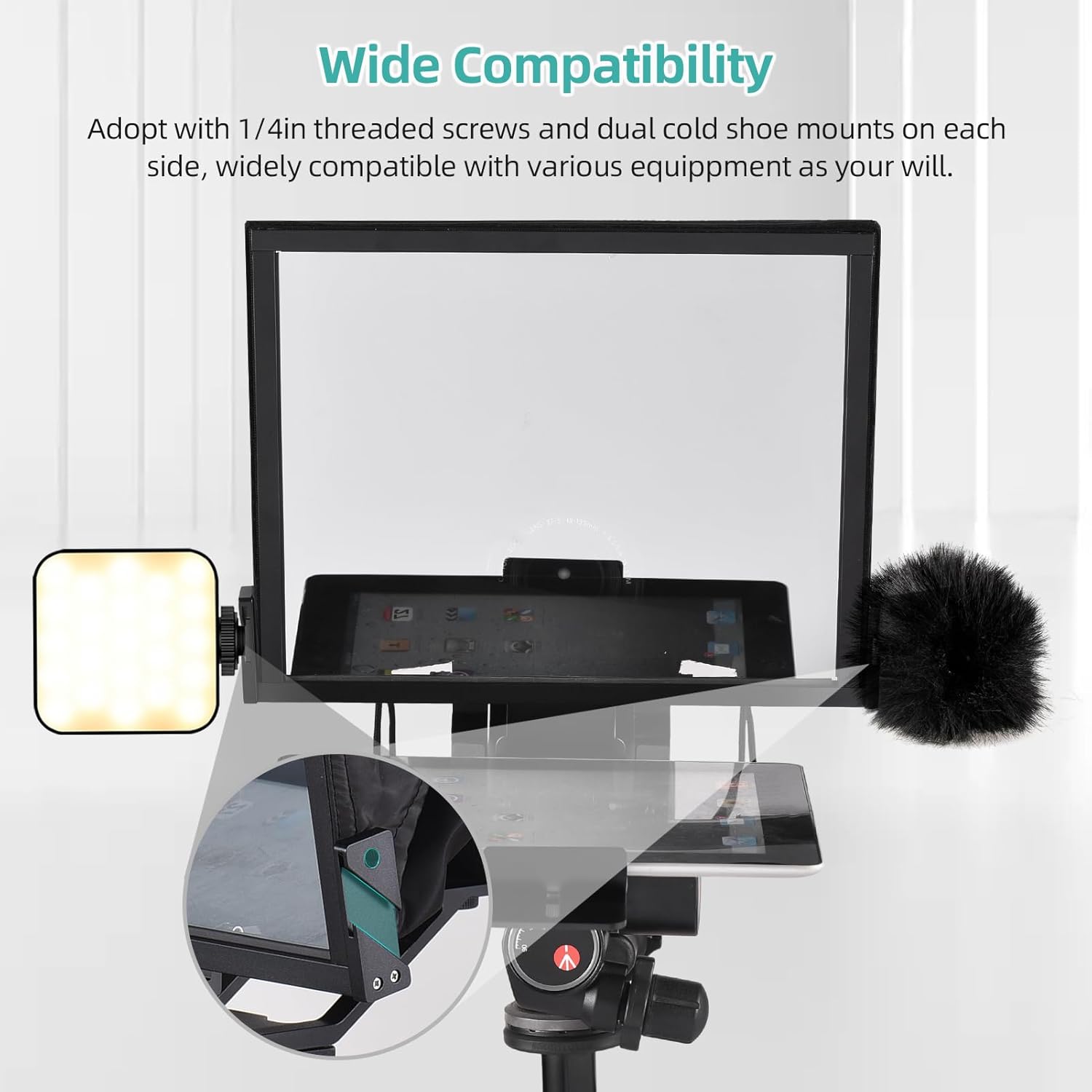 Teleprompter, Foldable 14in Smartphone Control Teleprompter Teleprompter for Camera Teleprompter for Laptop with Remote Control Cleaning Cloth for Online Teaching Live Streaming