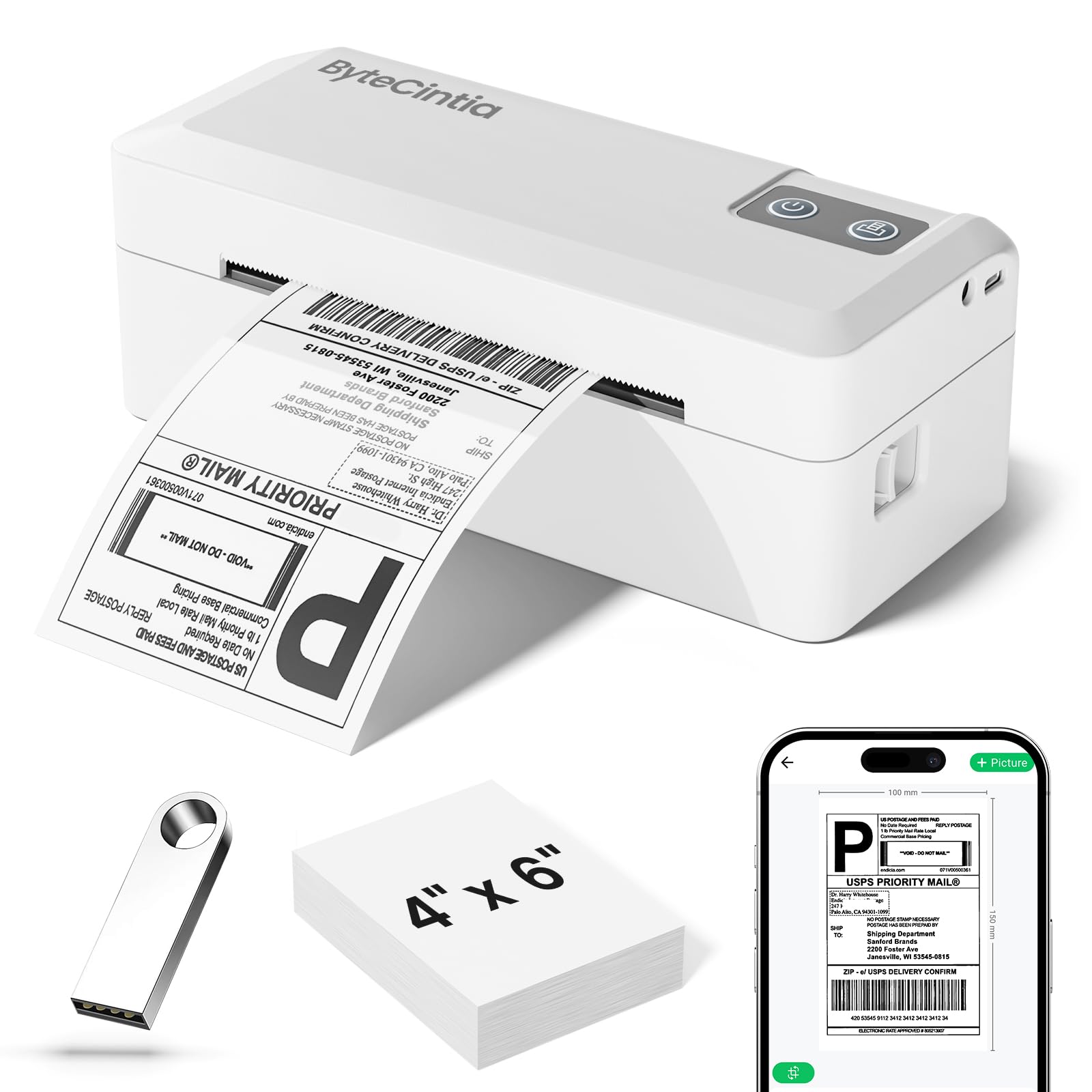 Impresora de Etiquetas térmica Bluetooth 4x6, Impresora Etiquetas Envio, Ideal para pequeños Negocios y Doméstico, Compatible con iOS, Android, Windows, DHL y UPS,F9