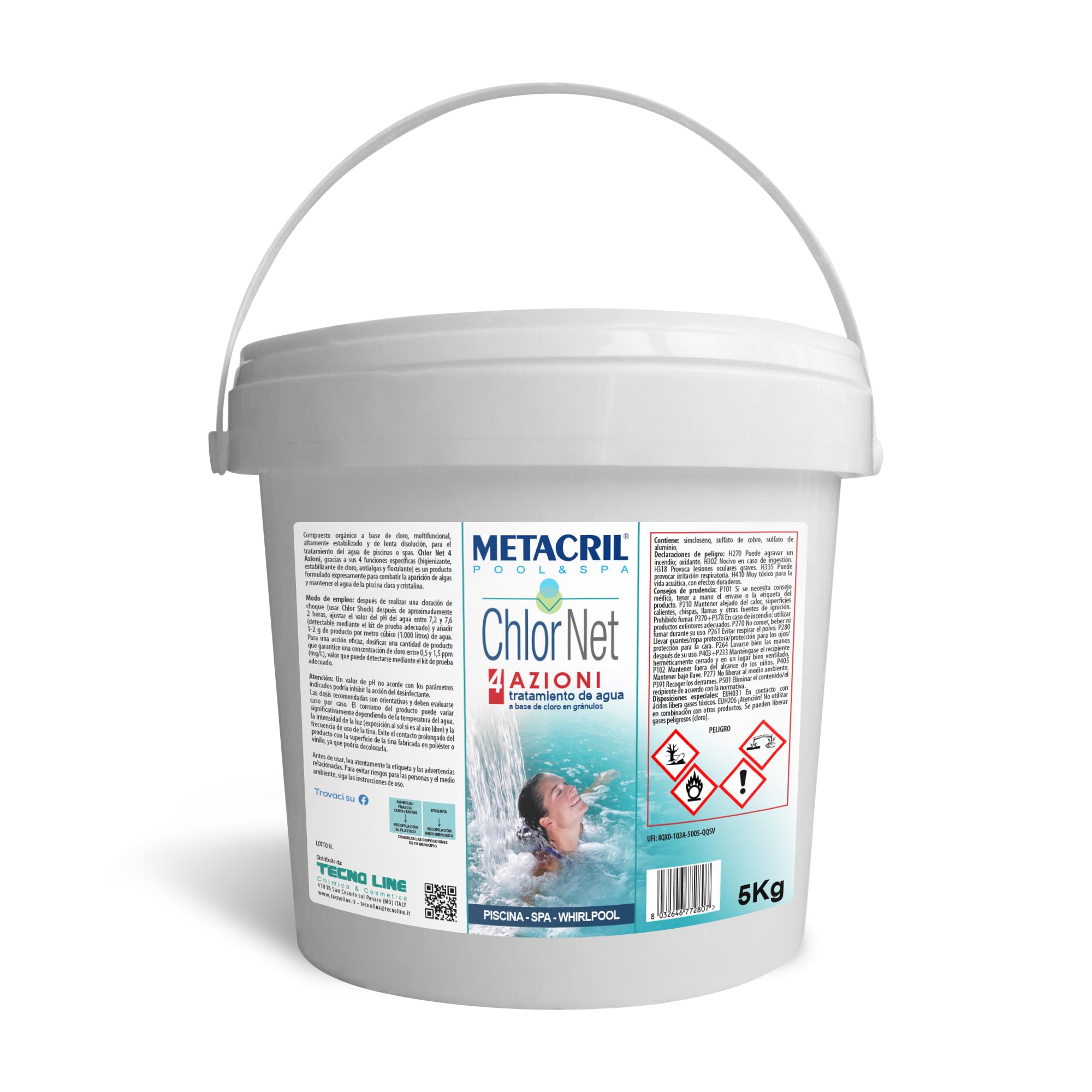 Metacril Pool & Spa Chlor Net 4 actions granulaires, traitement de l'eau à base de chlore, multifonction - 5 kg