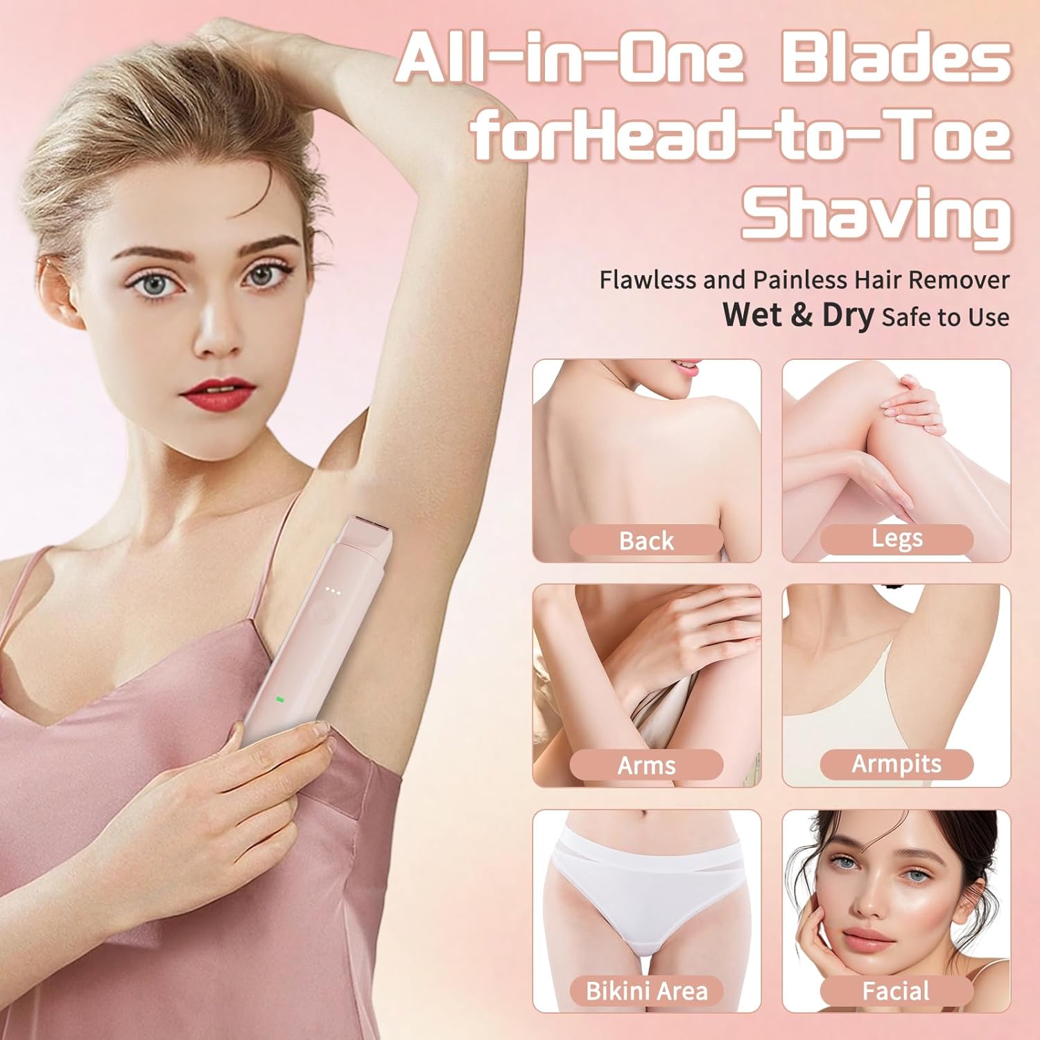 Bikini Trimmer for Women Pubic Hair - 2 in-1 Electric Razors for Women - Rechargeable Electric Trimmer - IPX7 Waterproof Bikini Trimmer for Underarm Leg Arm Body Face Hair Remover Portable