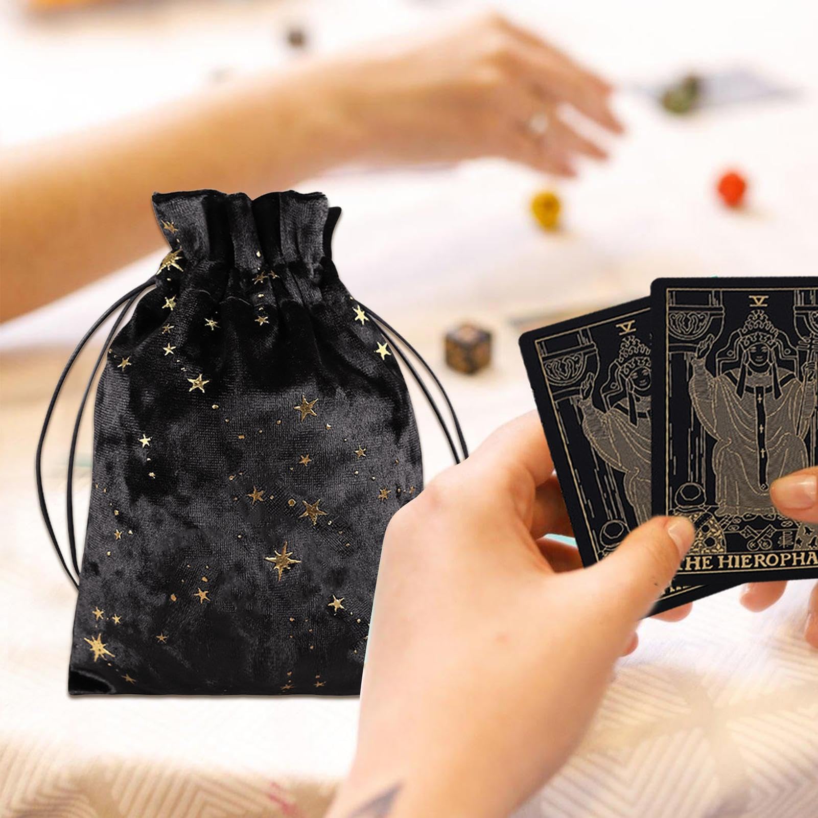 Sachets de tarot avec cordon, sac de tarot en velours - Pochette de rangement en velours pour cartes Oracle, sac de rangement en velours, exquis sac de tarot et de dés, sacs