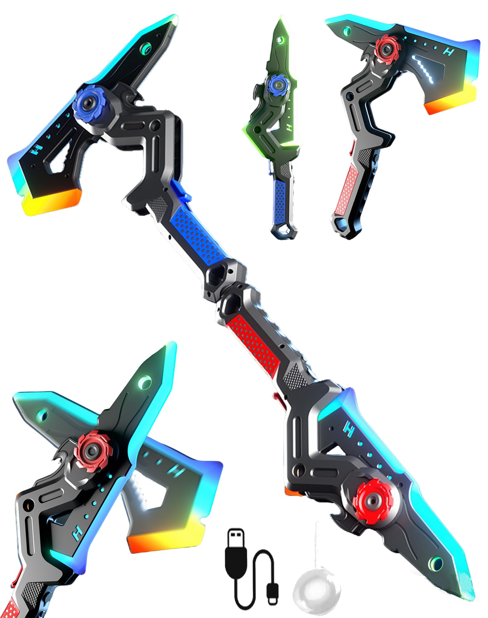 Dual Axe Blade, Interstellar Spark Battle Blade with Hit Sensor Sound, Cyberpunk LED Light Spark Sword Axe with Mist Effect, Dual-Mode Transforming Sci-Fi Toy for Rave, Cosplay & Display (Set)