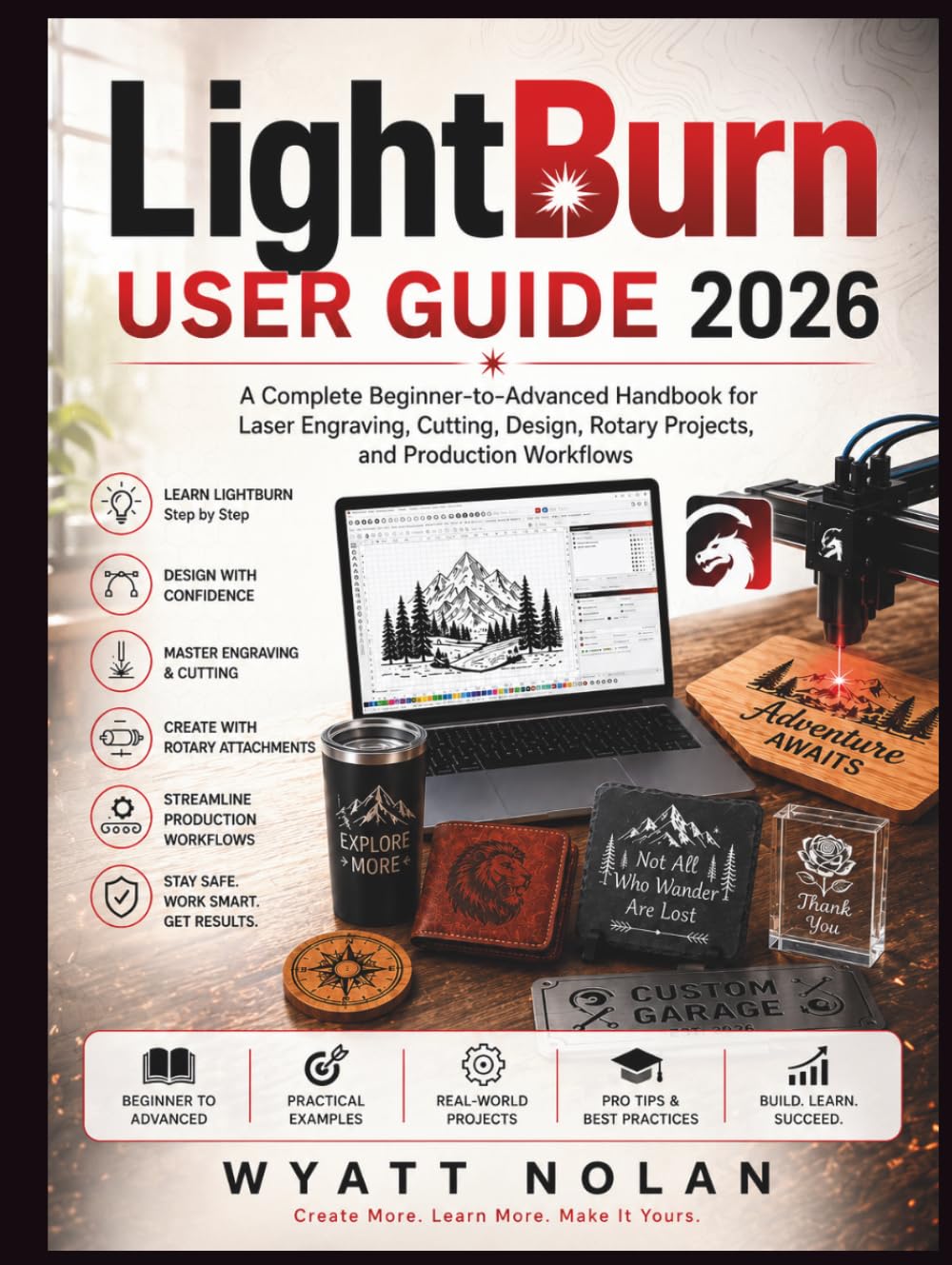 LightBurn USER GUIDE 2026: A Complete Beginner-to-Advanced Handbook for Laser Engraving, Cutting, Design, Rotary Projects, and Production Workflows
