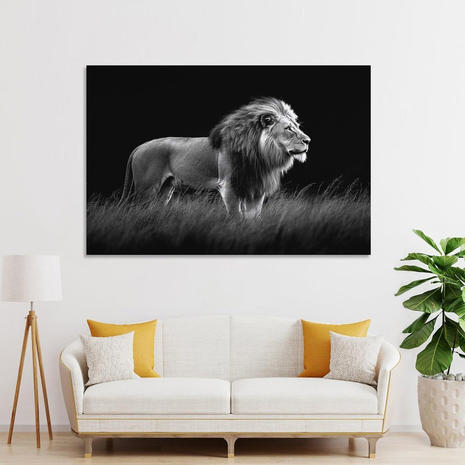 Junmoney Room Decor Wall Art Majestic Lion in Black And White, 20x30inch(50x75cm), for Flats, Guest Rooms Or Compact Rooms, Wall Decor with Flexible Room Appeal