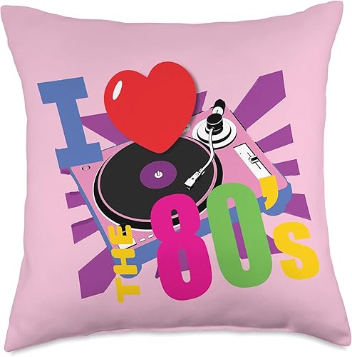 Love 80s Nostalgia Turntable GGK Almohada de vinilo con diseño de los años 80, diseño retro de los años 80, color rosa, 17.7 x 17.7in, multicolor