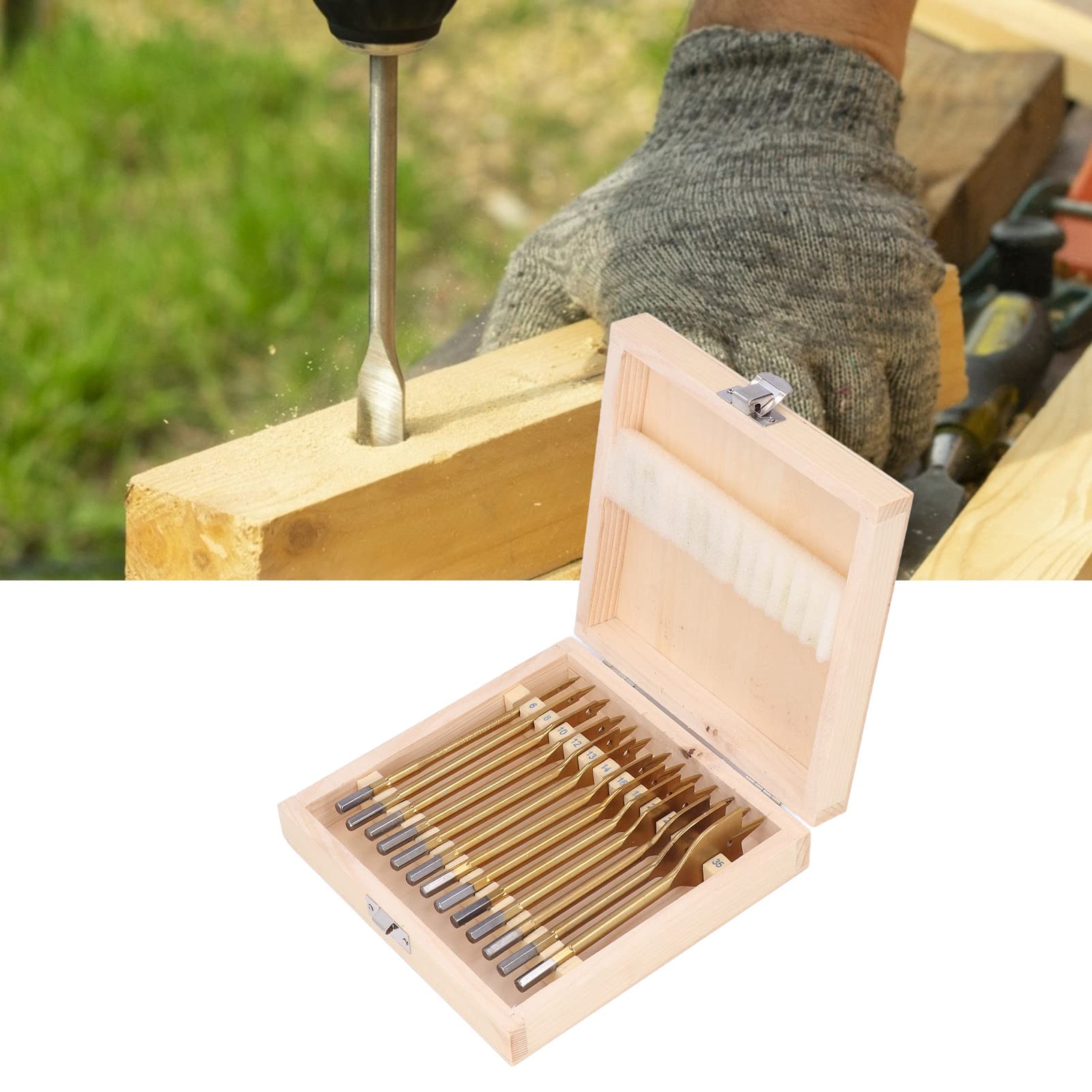 Spatenbohrer-Set, Bohrer-Set, 13-teiliges Holzbearbeitungs-Flachbohrer-Set aus Kohlenstoffstahl, 1/4-Zoll-Sechskantschaft-Spatenbohrer-Set, Lochschneider, bohren Sie das meiste Holz spatenbohrer holz