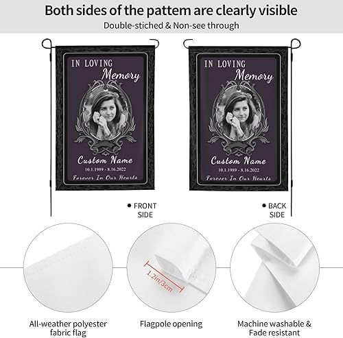 Miniatura 10 de Bandera conmemorativa personalizada con memoria amorosa banderas de jardín personalizadas con fecha de nombre de foto letrero funerario