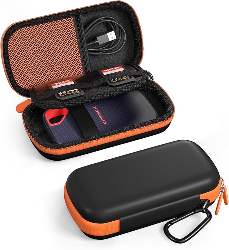 Hard Case for SanDisk Extreme Portable SSD (New/Old Model) -Orange | Fits SanDisk Extreme Pro Portable SSD, 500GB 1TB 2TB 4TB 8TB USB-C, EVA Shockproof Travel Case with 2 SD Card Slots