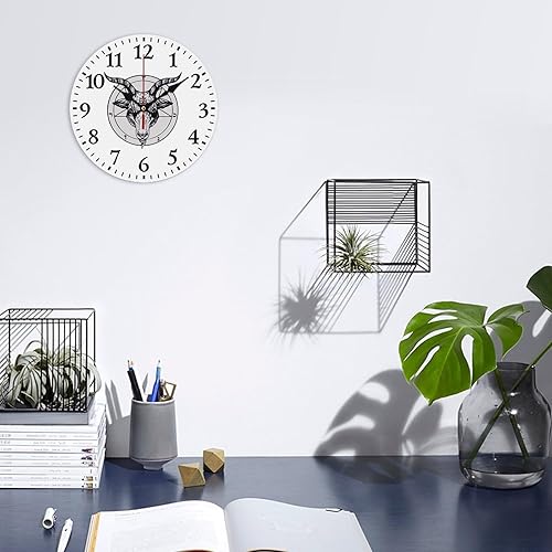 Miniatura 4 de Baphomet - Reloj de pared con cabeza de cabra satánica, de PVC, redondo, silencioso, sin tictac, decorativo, para oficina en casa, 9.8 in