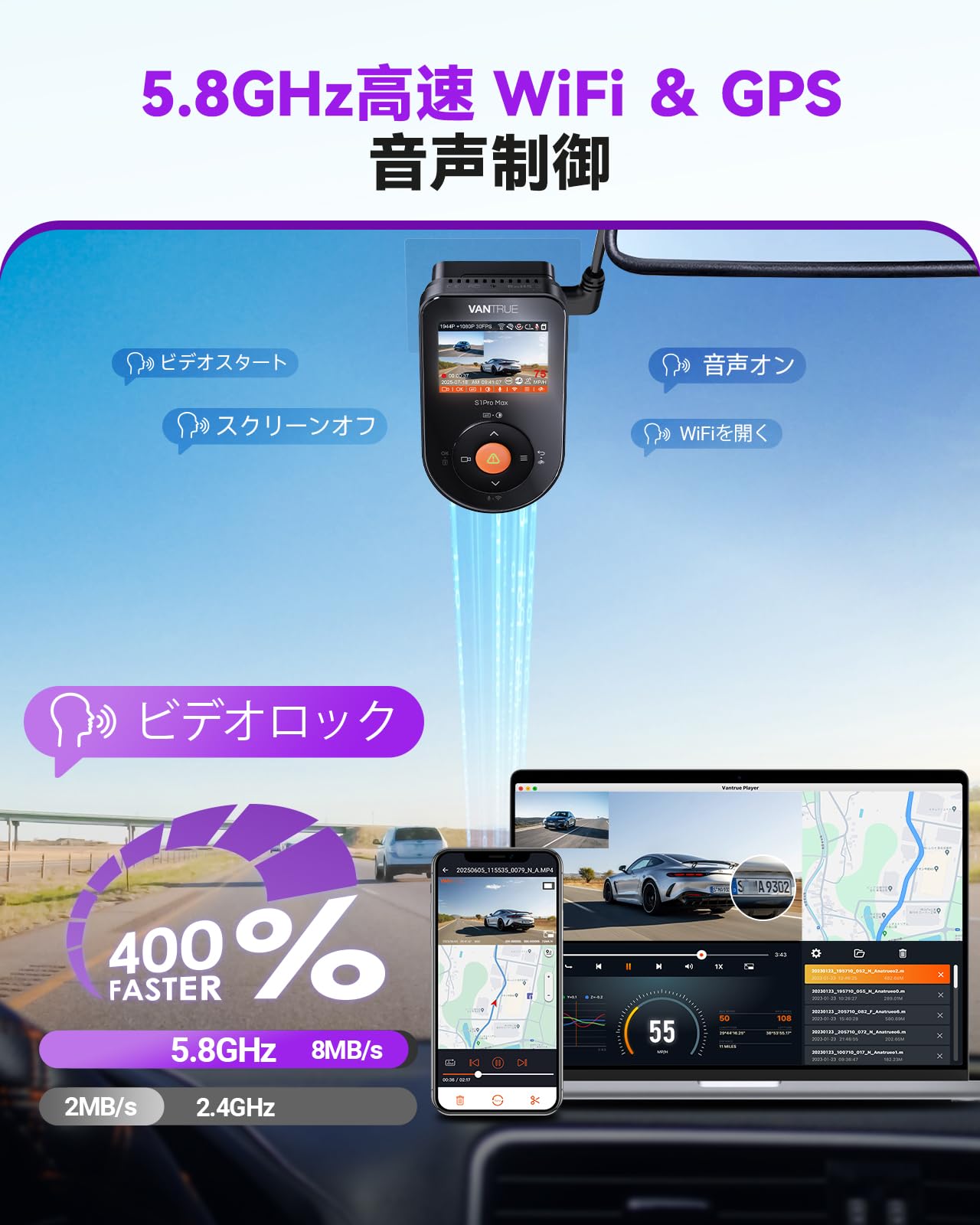 VANTRUE S1 Pro Max ドライブレコーダーてつてつ Vantrue S1 Pro Max 4K Dual Dash Cam with AI, Cloud, GPS, Night