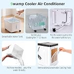 Portable Air Conditioners, Swamp Cooler with 4 Wind Modes, 3 Speeds, 3.5-Gallon Water Tank for Evaporative Air Cooler Long Cooling, 45 dB Windowless Air Conditioner 120° Oscillation 4 Ice Packs