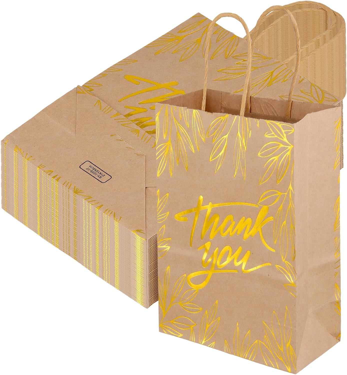 JEUIHAU 50Pcs Thank You Gift Bags Set, Kraft Paper Gift Bags with Handles Handled Party Favor Bag for Wedding Birthday