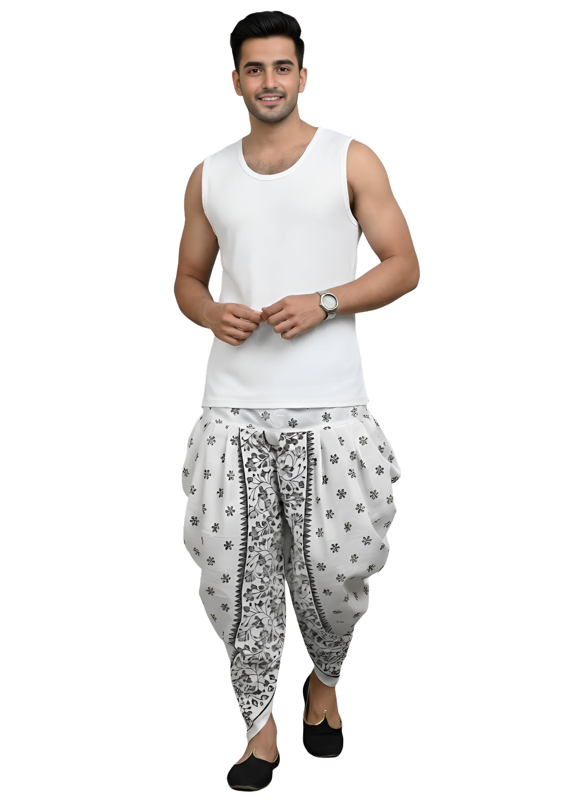 Men Printed Patiala Dhoti Pant | Dupion Silk | Free Size Traditional Ethnic Bottom Wear | Party Wedding Festival | Multi Colour | No Pocket-image-8