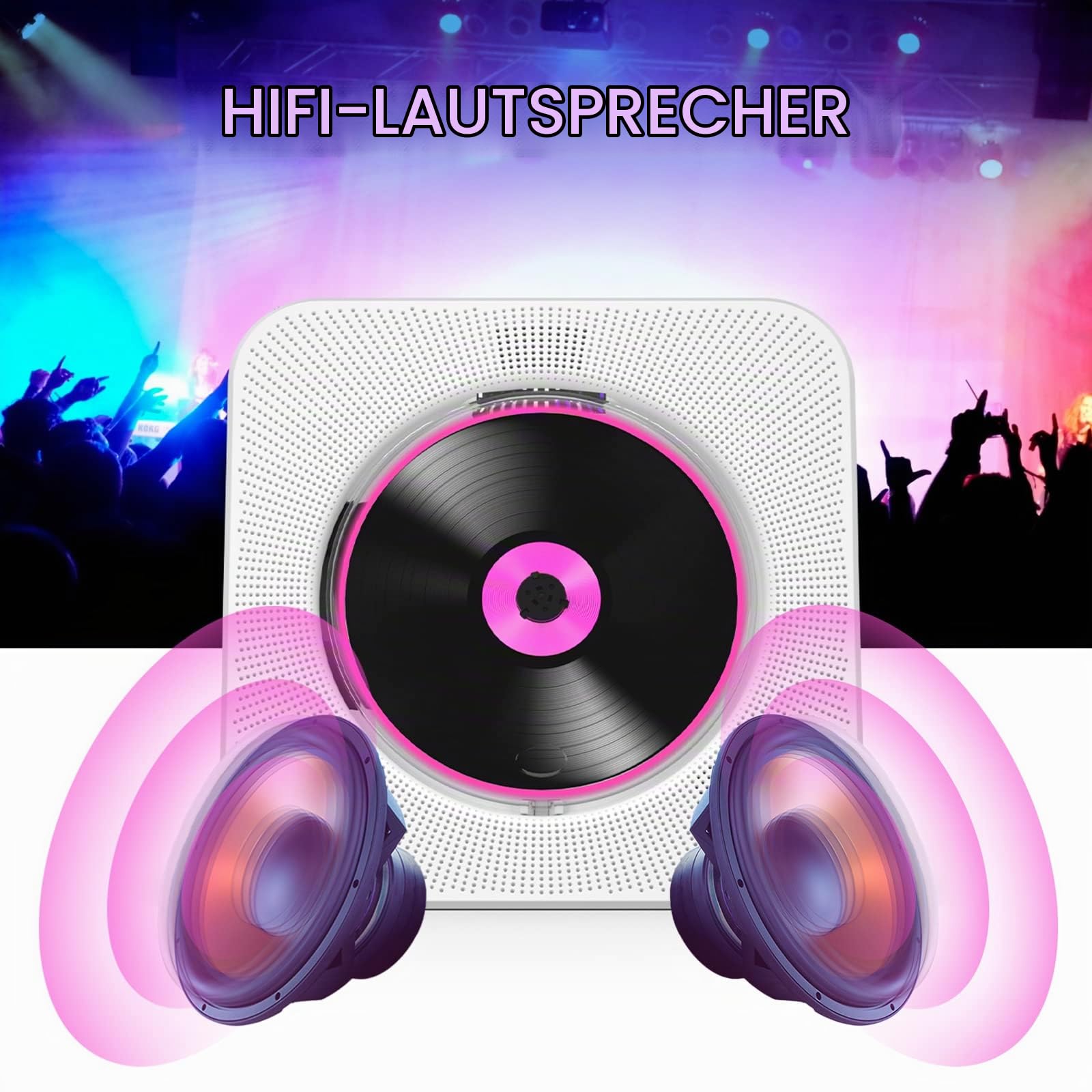Tragbarer CD Player mit Akku Bluetooth Lautsprecher | CD-Player Desktop mit Fernbedienung Staubschutzhülle Bildschirm FM-Radio Timer USB- und AUX-Wiedergabe Kopfhöreranschluss