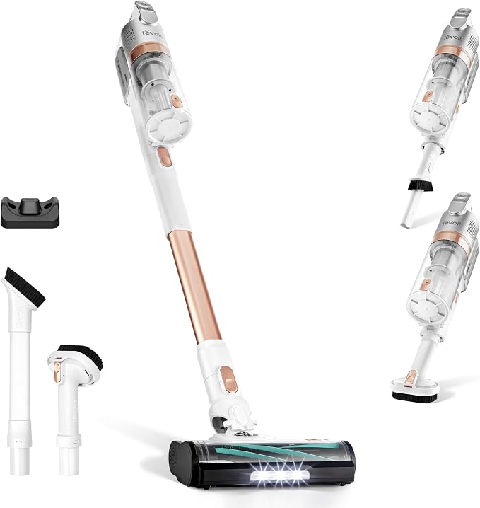 LEVOIT Aspiradora sin Cable, 4 en 1 Aspirador Escoba con Tecnología Antienredos, 3 Modos y hasta 50Min, 99,9% de Filtración, Ligero y Luz LED, Potente para Pelo de Mascotas, Polvo, Suelos Duros