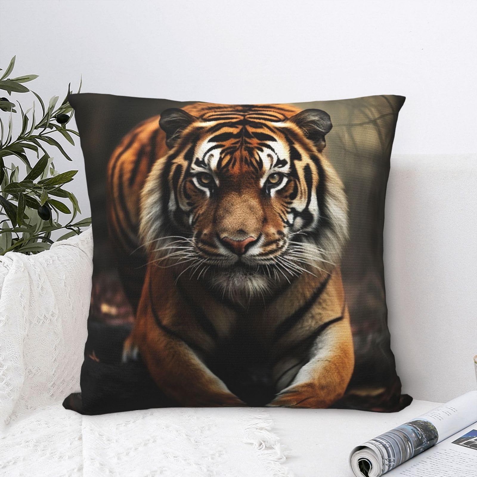 FodPand Luxury Velvet Throw Pillow Covers 18"x18" Super Soft Decorative Pillow Cases - Wild Animals Tiger Pillowcases Modern Lumbar Cushion Cases for Couch Sofa Bed Pillow Shams
